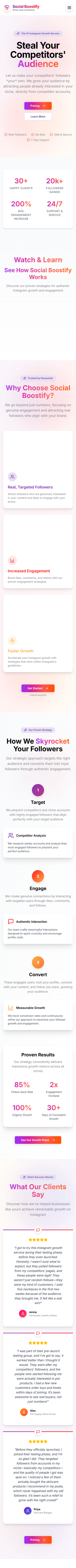 Social Boostify mobile homepage